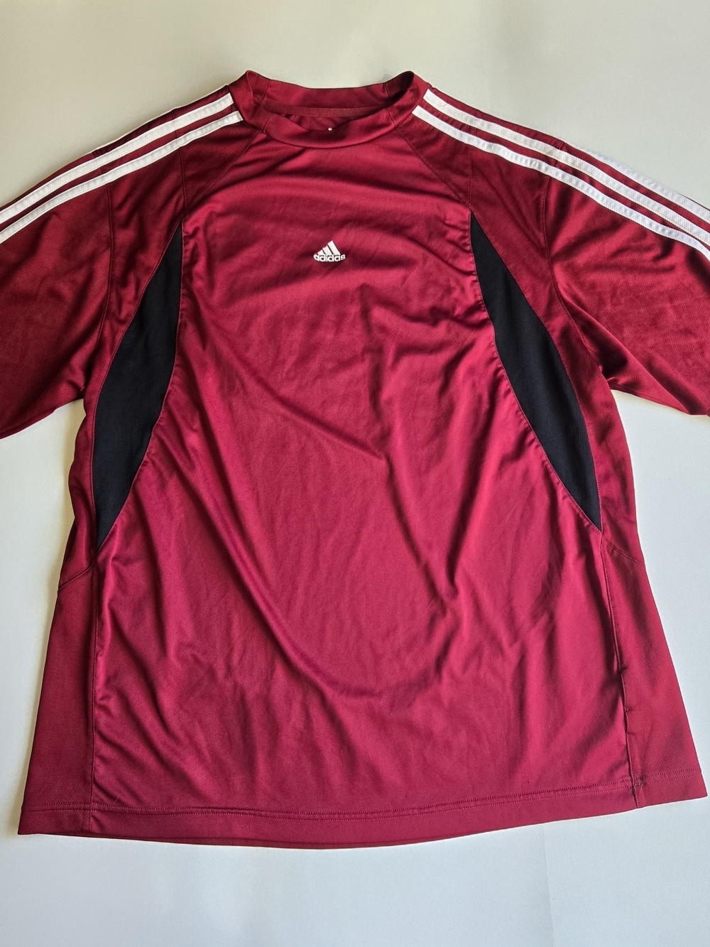 Vintage Adidas ATS Cool 3 Stripe Red Black Performance Shirt Y2K